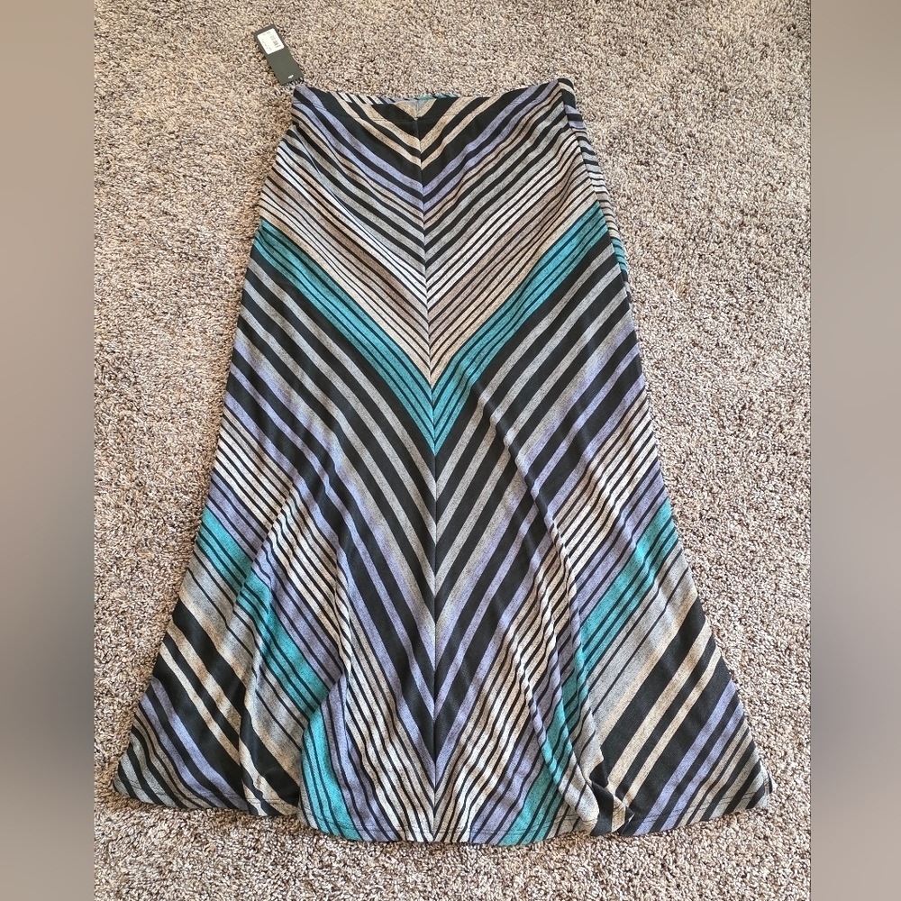 GNW Striped Maxi Skirt in Black, Gray, and Blues- Size Small - Picture 4 of 5